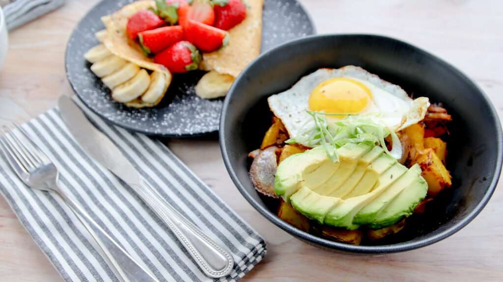 organic krush healthy breakfast egg avocado fruit pancakes